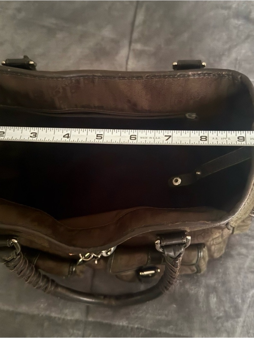 Dior Vintage Brown Leather Trim Satchel with Silver Charm - Picture 5 of 5